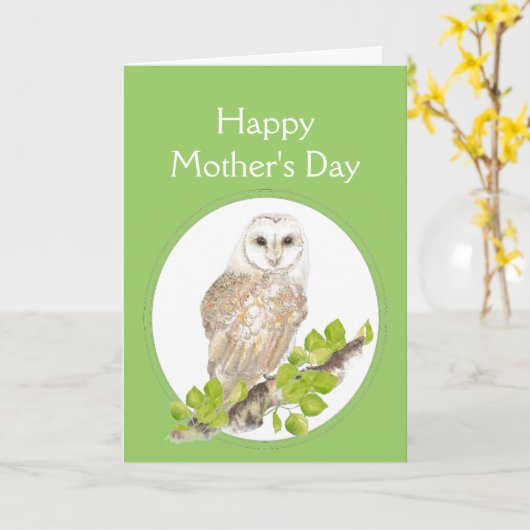 愛する母の日、かわいい納屋ふくろう カード (黄色い花)