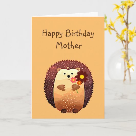 愛する母親誕生日かわいいヘッジホッグ動物 カード (黄色い花)