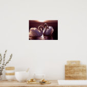 愛する白鳥が形をつくるハート ポスター (キッチン)