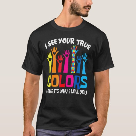 愛する真の色彩を見る手の自閉症Awa Tシャツ (正面)