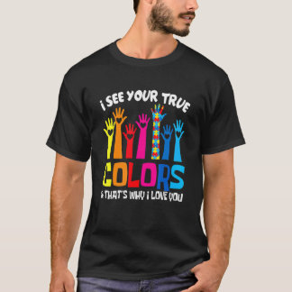 愛する真の色彩を見る手の自閉症Awa Tシャツ