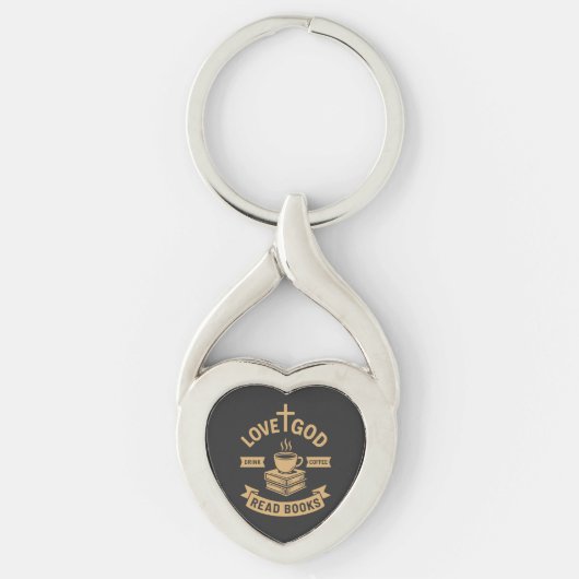 愛する神コーヒーの本を飲読むクリスチャン キーホルダー (正面)