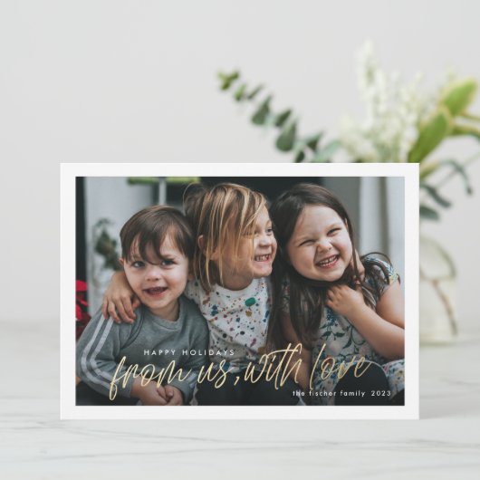 愛する私たちから1枚の写真のホリデーカード シーズンカード (スタンド正面)