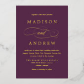 愛する紫と金ゴールドの書結婚道 箔招待状 (正面)