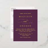 愛する紫と金ゴールド結婚の 箔招待状ポストカード (正面/裏面)