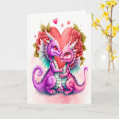 愛する紫のドラゴンカップルのバレンタインデーのカード カード (黄色い花)