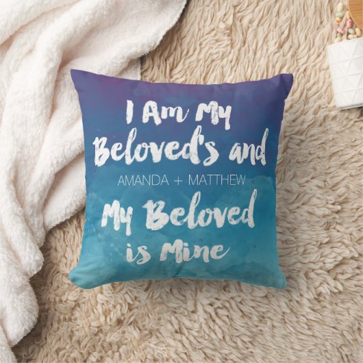 愛する者は私の青い水彩パーソナライズされた色 クッション (ブランケット)