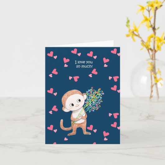 愛する花と可愛いサル記念日 カード (黄色い花)
