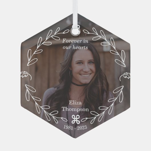 愛する花模様メモリアル ガラスオーナメント (正面)