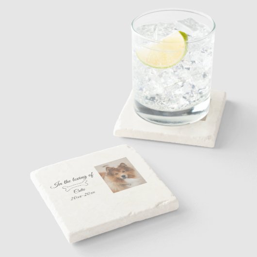 愛する記念碑の葬儀を追加ペット名photo ストーンコースター (横)