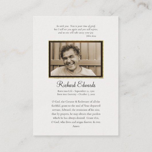 愛する記憶でカトリック葬儀祈りの言葉カード プレイスカード (裏面)