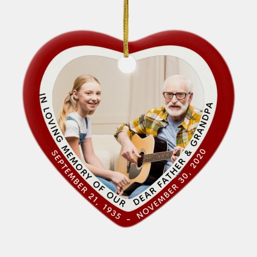 愛する記憶で父おじいちゃん記念赤いハート セラミックオーナメント (裏面)