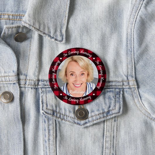 愛する記憶で赤い格子模様のカスタム写真記念 缶バッジ (インサイチュ)