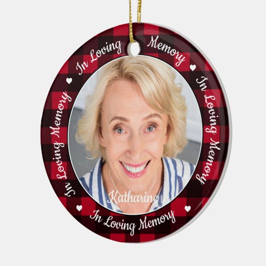愛する記憶で赤い格子縞のカスタム2 Photo Memorial セラミックオーナメント (左)