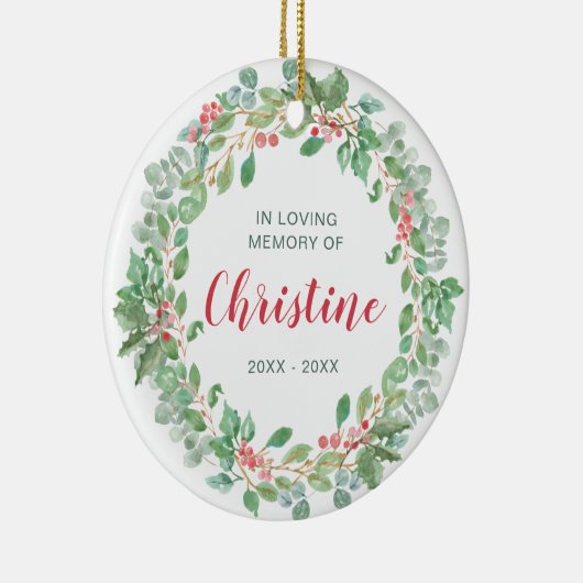 愛する記憶で赤い緑のリース写真記念 セラミックオーナメント (右)