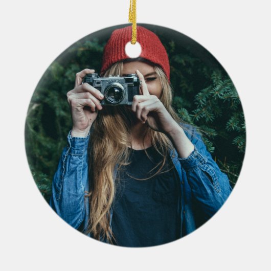 愛する記憶で赤い緑のリース写真記念 セラミックオーナメント (裏面)