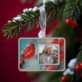 愛する記憶で赤い（鳥）ショウジョウコウカンチョウ鳥追悼写真 シルバープレートフレームオーナメント