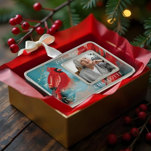 愛する記憶で赤い（鳥）ショウジョウコウカンチョウ鳥追悼写真 シルバープレートフレームオーナメント