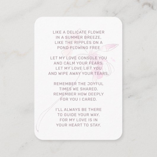 愛する記憶で赤面ピンクフローラ写真葬儀 名刺 (裏面)