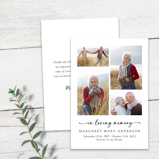 愛する記憶で4つの写真葬儀悔やみや弔慰 サンキューカード