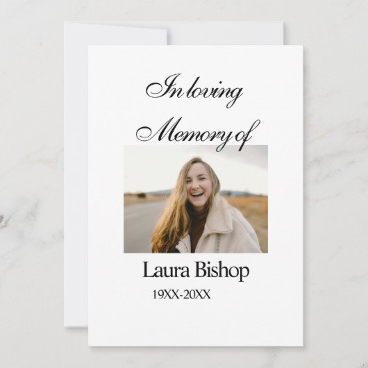 愛する記憶に捧ぐ 葬儀の記念品に名前と年を入れて 招待状 (正面)