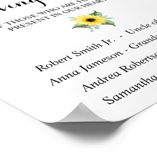 愛する記憶のひまわり緑結婚のサイン ポスター (角)