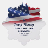 愛する記憶のアメリカ国旗の楕円形の写真 オーナメントカード (裏面)