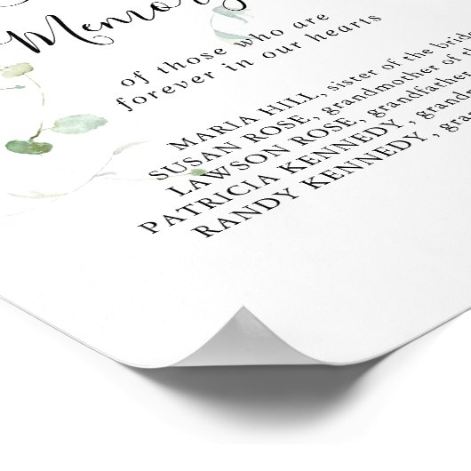 愛する記憶のサインの夏の緑のユーカリ ポスター (角)