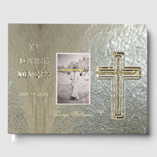 愛する記憶のタイポグラフィ黄金エレガント十字 ゲストブック (正面)