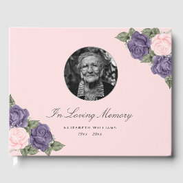 愛する記憶のピンクの紫のフローラ葬儀の写真 ゲストブック