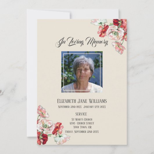 愛する記憶のメモリアル|ポピーの奉仕の順序 招待状 (正面)