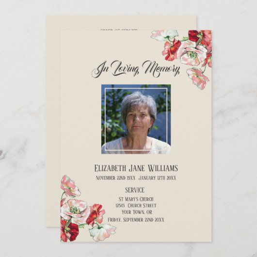 愛する記憶のメモリアル|ポピーの奉仕の順序 招待状 (正面/裏面)