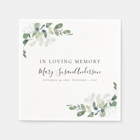 愛する記憶のユーカリ葬儀メモリアル目覚め スタンダードカクテルナプキン (正面)