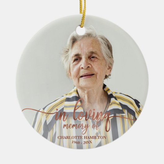 愛する記憶の中でかわいいパーソナライズされた写真追悼碑 セラミックオーナメント (正面)