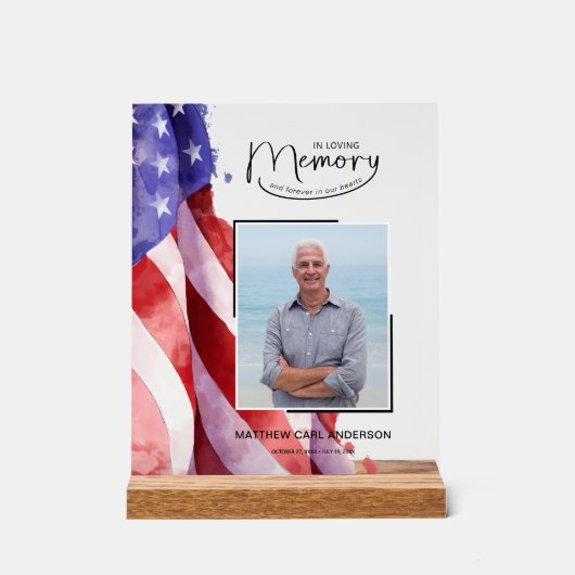 愛する記憶の中でアメリカ国旗の葬儀メモリアル アクリルサイン (正面)