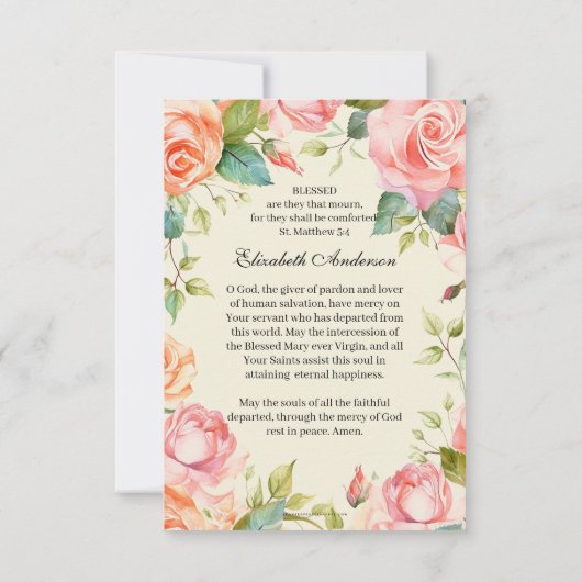 愛する記憶の中でカトリック葬儀祈りの言葉カード 案内状 (裏面)
