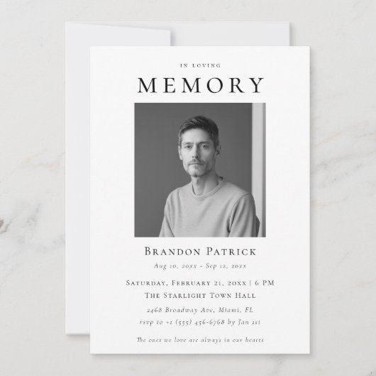 愛する記憶の中でシンプルのデジタル葬儀の写真 招待状 (正面)