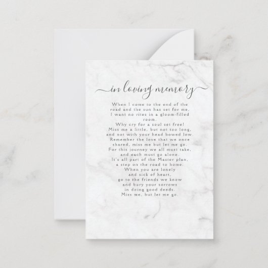 愛する記憶の中でシンプル大理石の写真詩カード ノートカード (裏面)