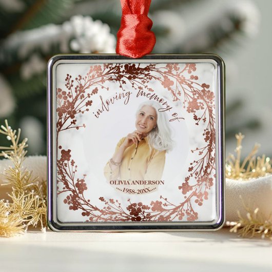 愛する記憶の中でバラフォイル写真追悼碑 メタルオーナメント