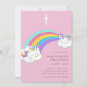 愛する記憶の中でピンクの虹の子供の葬儀 招待状 (正面)