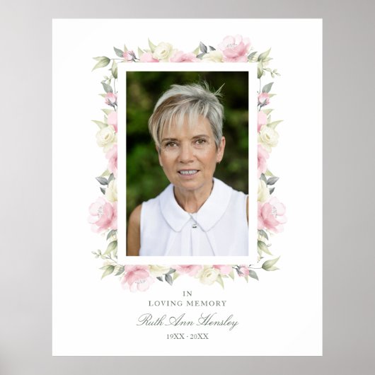 愛する記憶の中でピンク色のシェードのガーランド写真葬儀 ポスター (正面)