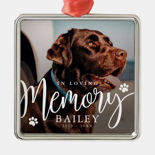 愛する記憶の中でペットのポーのメモリアルモダン写真 メタルオーナメント (正面)
