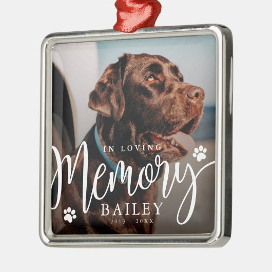 愛する記憶の中でペットのポーのメモリアルモダン写真 メタルオーナメント (左)