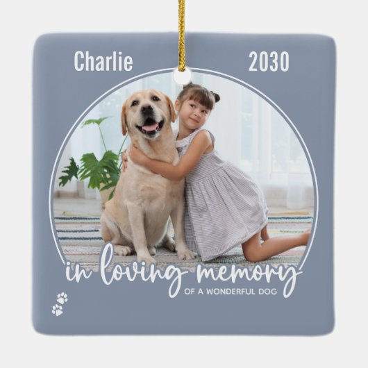 愛する記憶の中でペットのモダン記念灰色の写真 セラミックオーナメント (裏面)
