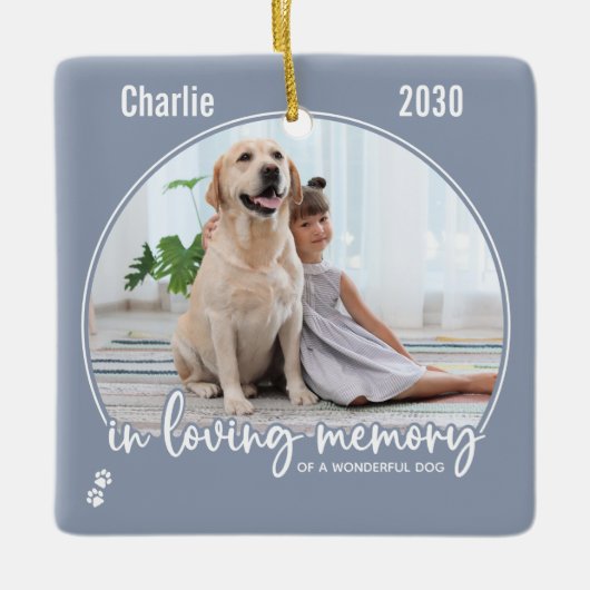愛する記憶の中でペットのモダン記念灰色の写真 セラミックオーナメント (正面)