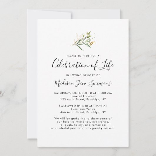 愛する記憶の中で人生のお祝いの写真 招待状 (裏面)