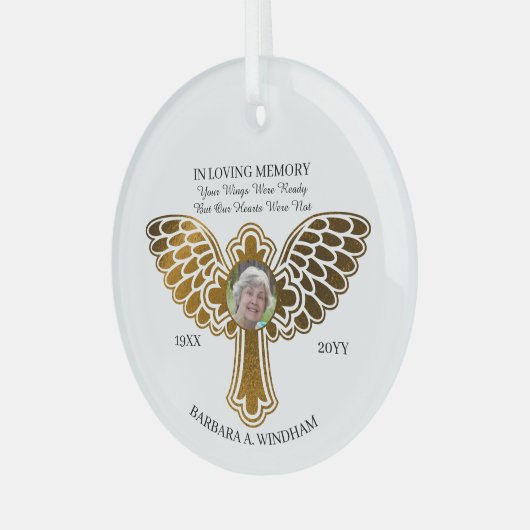 愛する記憶の中で写真のキープサクと翼 ガラスオーナメント (正面左)