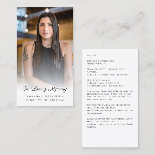 愛する記憶の中で写真のシンプル祈りの言葉葬儀カード 名刺 (正面/裏面)