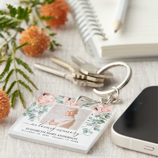 愛する記憶の中で写真ピンク牡丹フローラメモリアル キーホルダー (正面右)