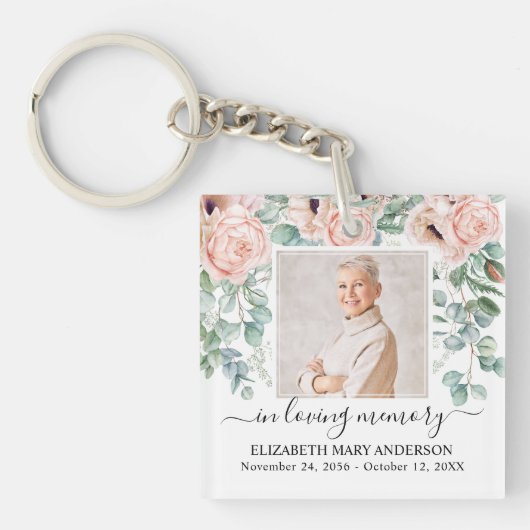 愛する記憶の中で写真ピンク牡丹フローラメモリアル キーホルダー (正面)